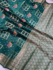 Pure Dupion Silk Banarasi Saree - Gold Zari - The Handlooms