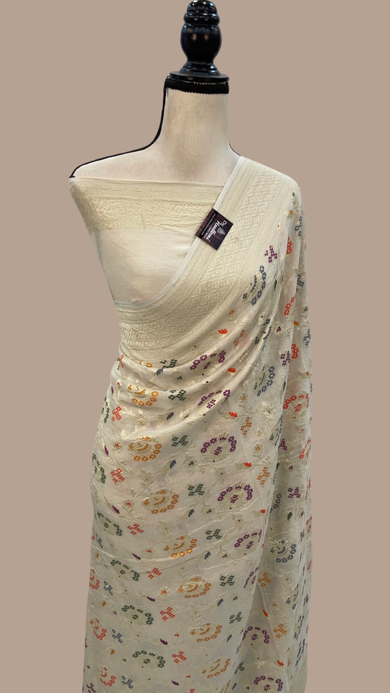 Moonga Georgette Handloom Banarasi Saree - All over meenakari - The Handlooms
