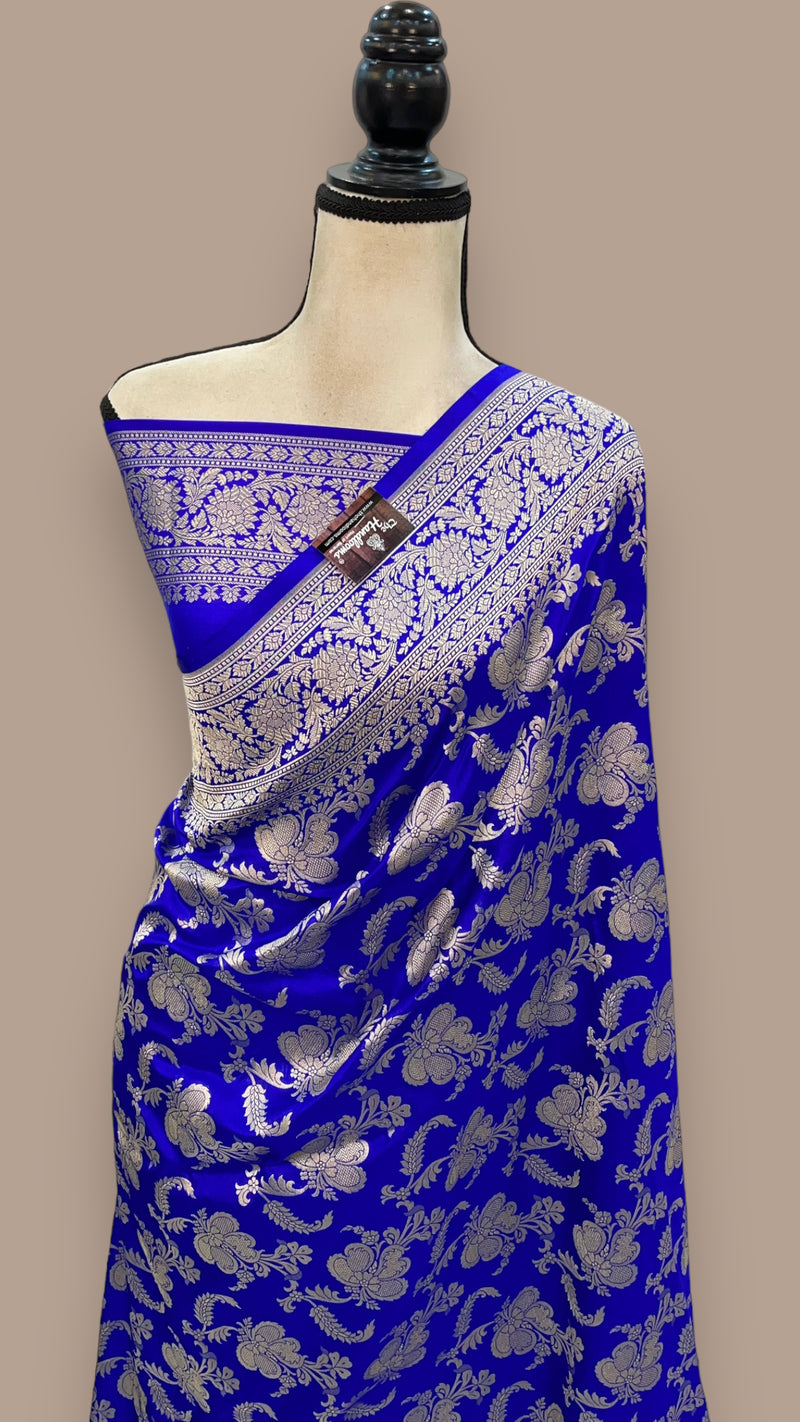 Royal Blue Pure Katan Silk Banarasi Handloom Saree - All Over Jaal Work - The Handlooms