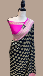 Black Khaddi Georgette Handloom Banarasi Saree - The Handlooms