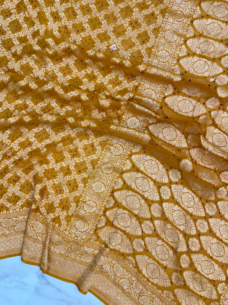 Pure Georgette Banarasi Bandhej Handloom Saree - The Handlooms