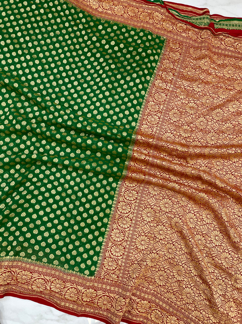 Khaddi Georgette Banarasi Saree - Gold zari - The Handlooms
