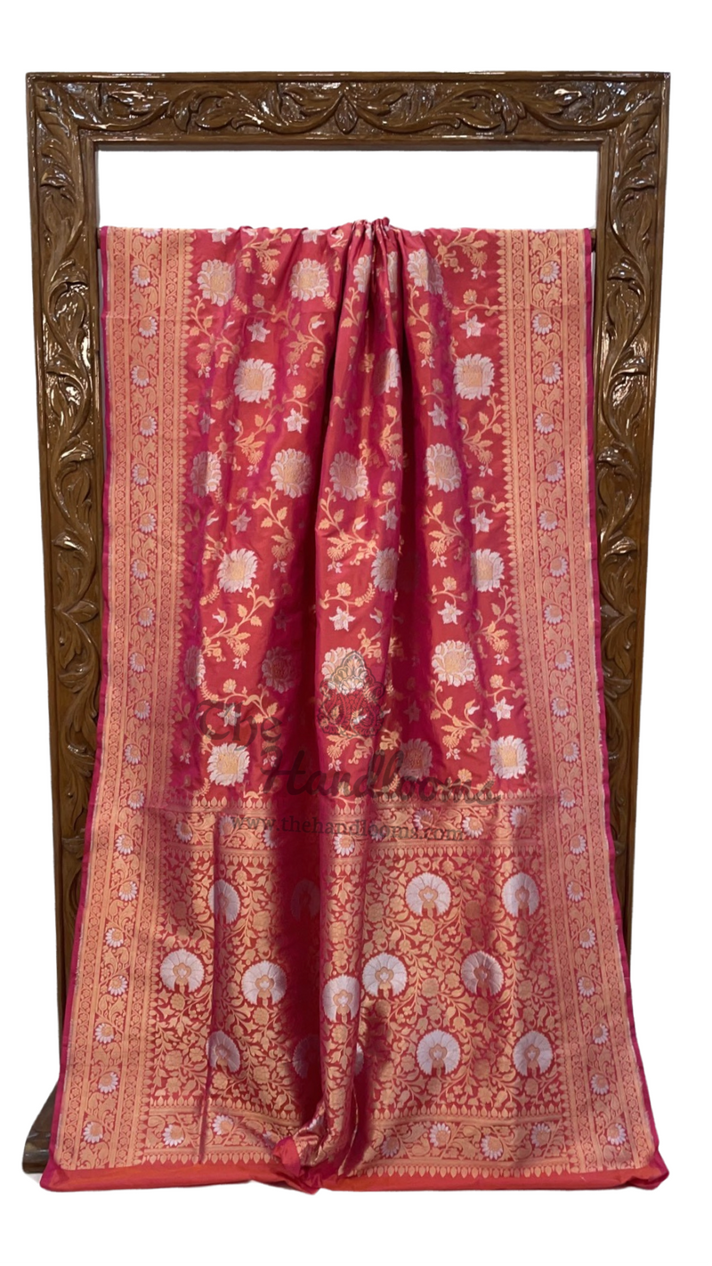 Katan Silk Banarasi Handloom Saree - All over Sona Roopa Jaal work - The Handlooms