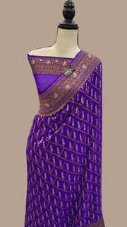 Khaddi Georgette Banarasi Saree -  Antique Roopa zari - The Handlooms