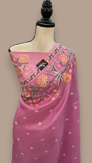 Pink Pure Organza Chikankari Handloom Banarasi Saree - The Handlooms