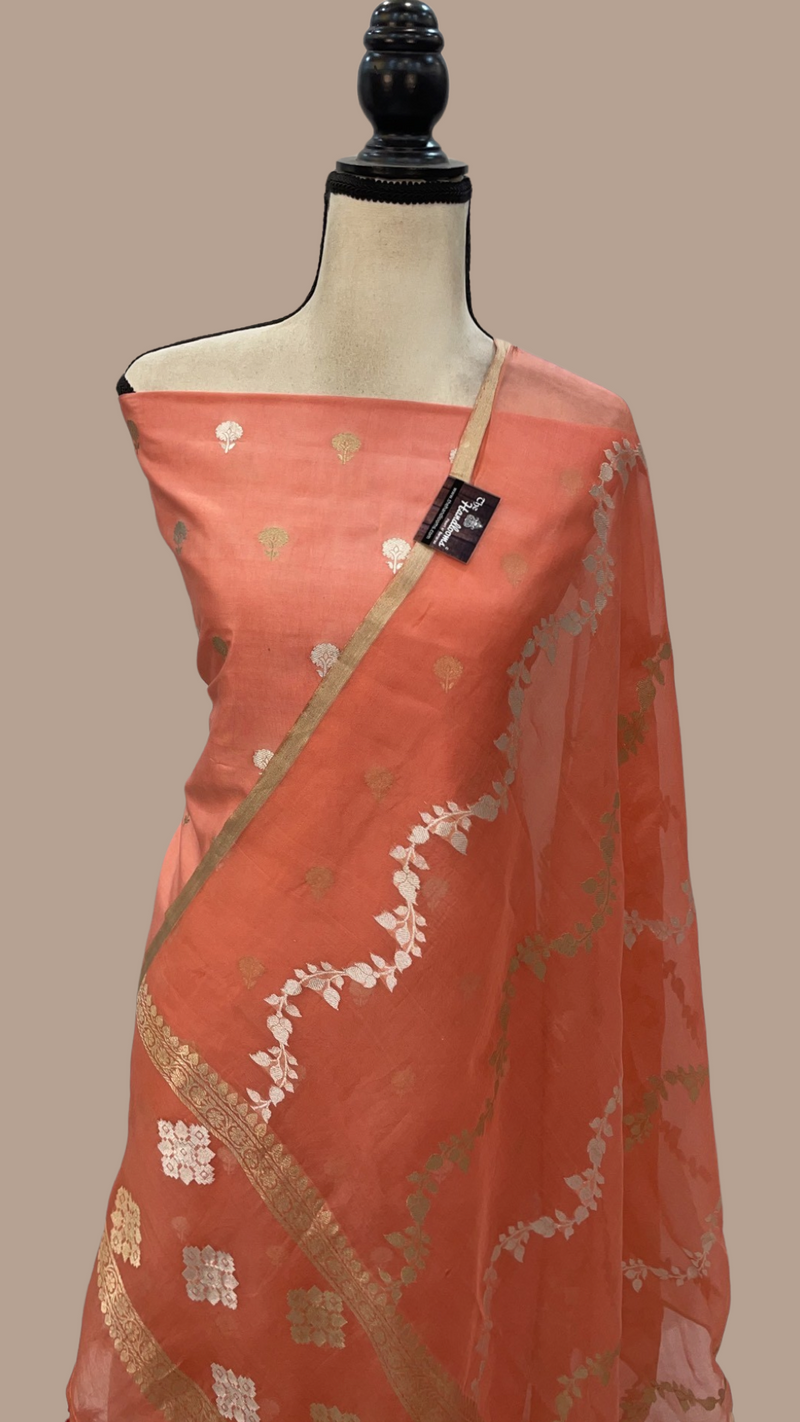 Pure Katan Silk Handlooms Banarasi Dress material With Organza Dupatta - The Handlooms