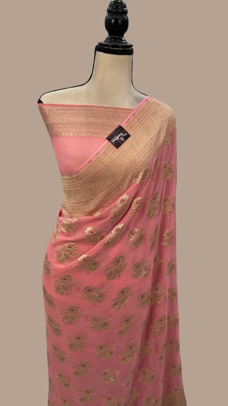 Khaddi Georgette Handloom Banarasi Saree - All over Jaal Work with meenakari - The Handlooms