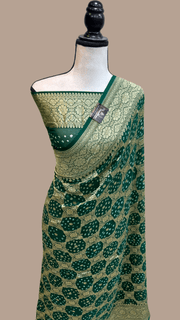 Pure Georgette Banarasi Bandhej Handloom Saree - The Handlooms