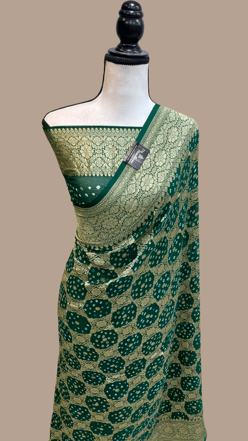 Pure Georgette Banarasi Bandhej Handloom Saree - The Handlooms