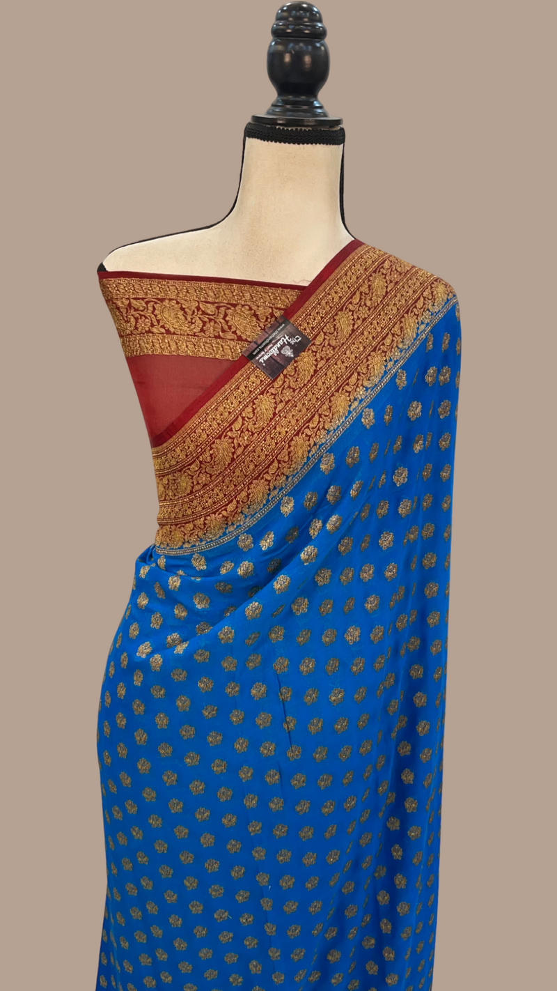 Khaddi Georgette Handloom Banarasi Saree -  Antique zari - The Handlooms