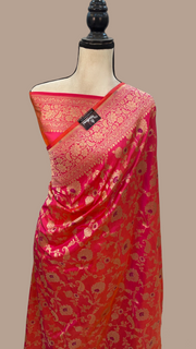 Pure Katan Silk Banarasi Handloom Saree - All over Jaal work with Meenakari - The Handlooms