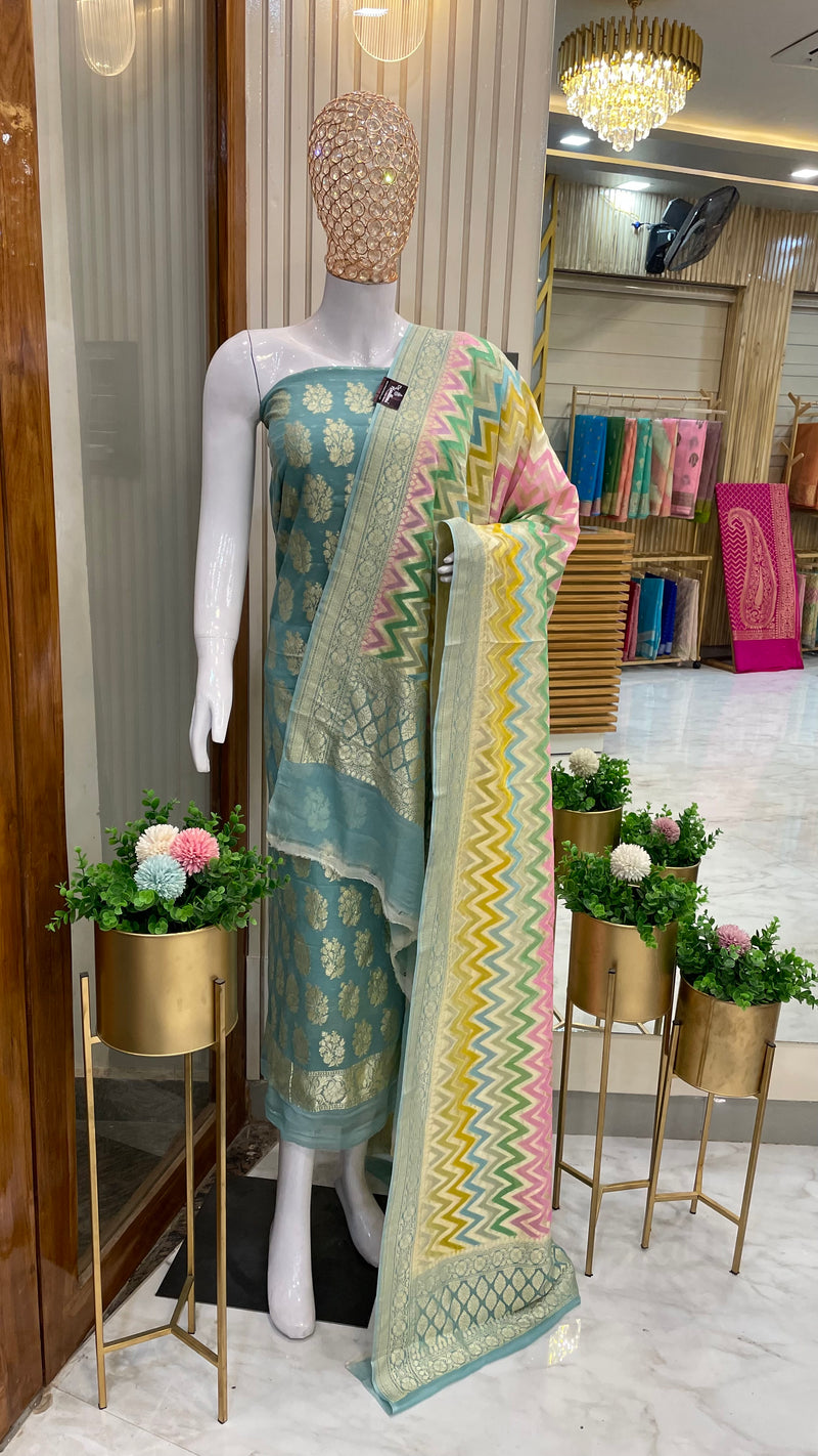 Khaddi Georgette Handlooms Banarasi Dress material - The Handlooms
