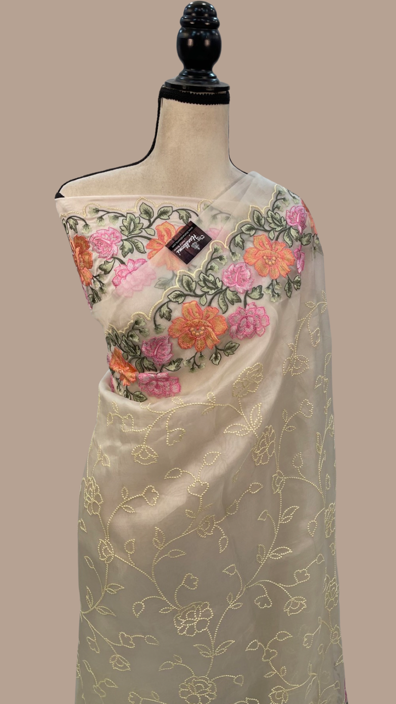 Pure Organza Chikankari Handloom Banarasi Saree - The Handlooms