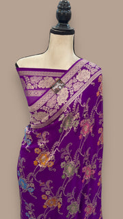 Khaddi Georgette Handloom Banarasi Saree - All over Jaal Work With Meenakari - The Handlooms