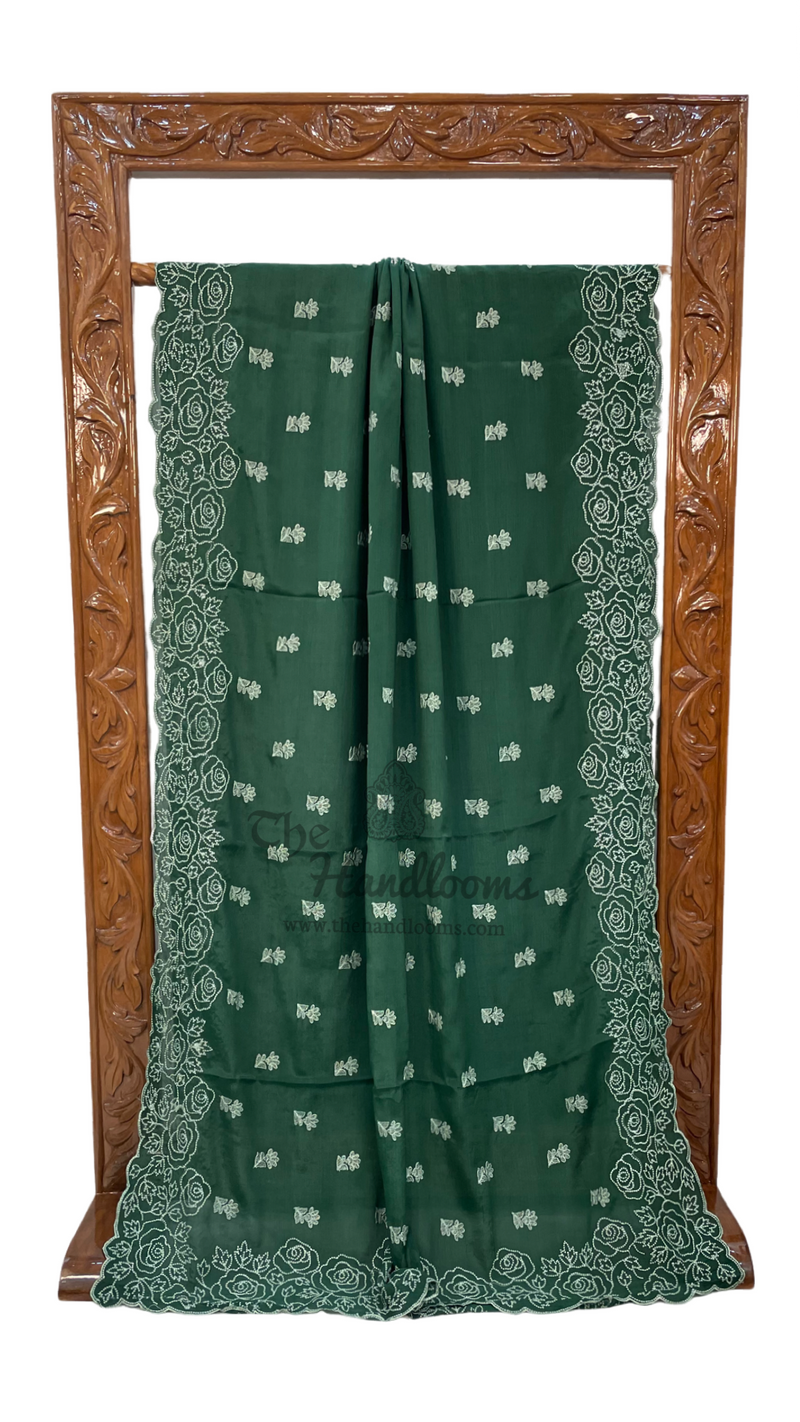 Pure Georgette Chikankari Handloom Banarasi Saree - The Handlooms