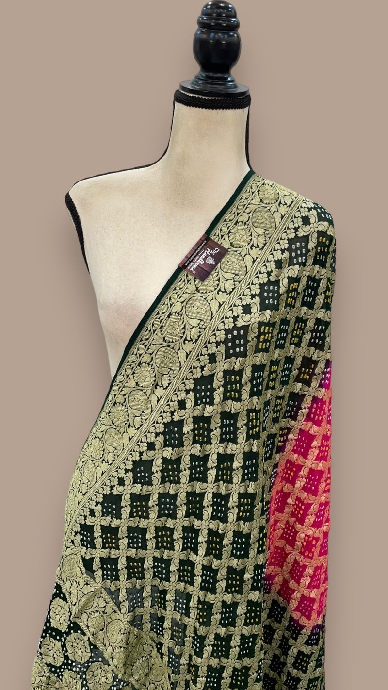 Pure Georgette Banarasi Bandhej Handloom Dupatta - Dual Shade - The Handlooms