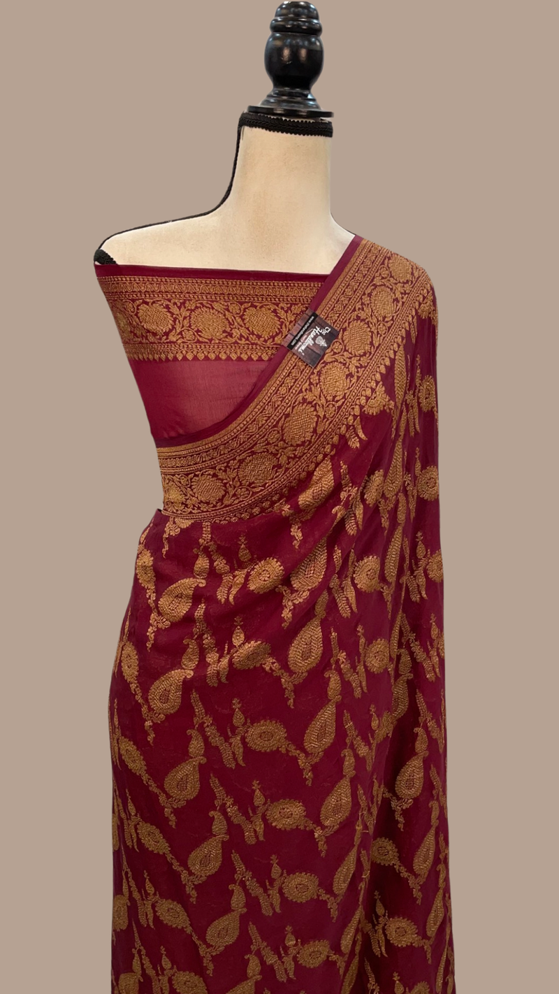 Khaddi Georgette Banarasi Saree -  Antique zari - The Handlooms