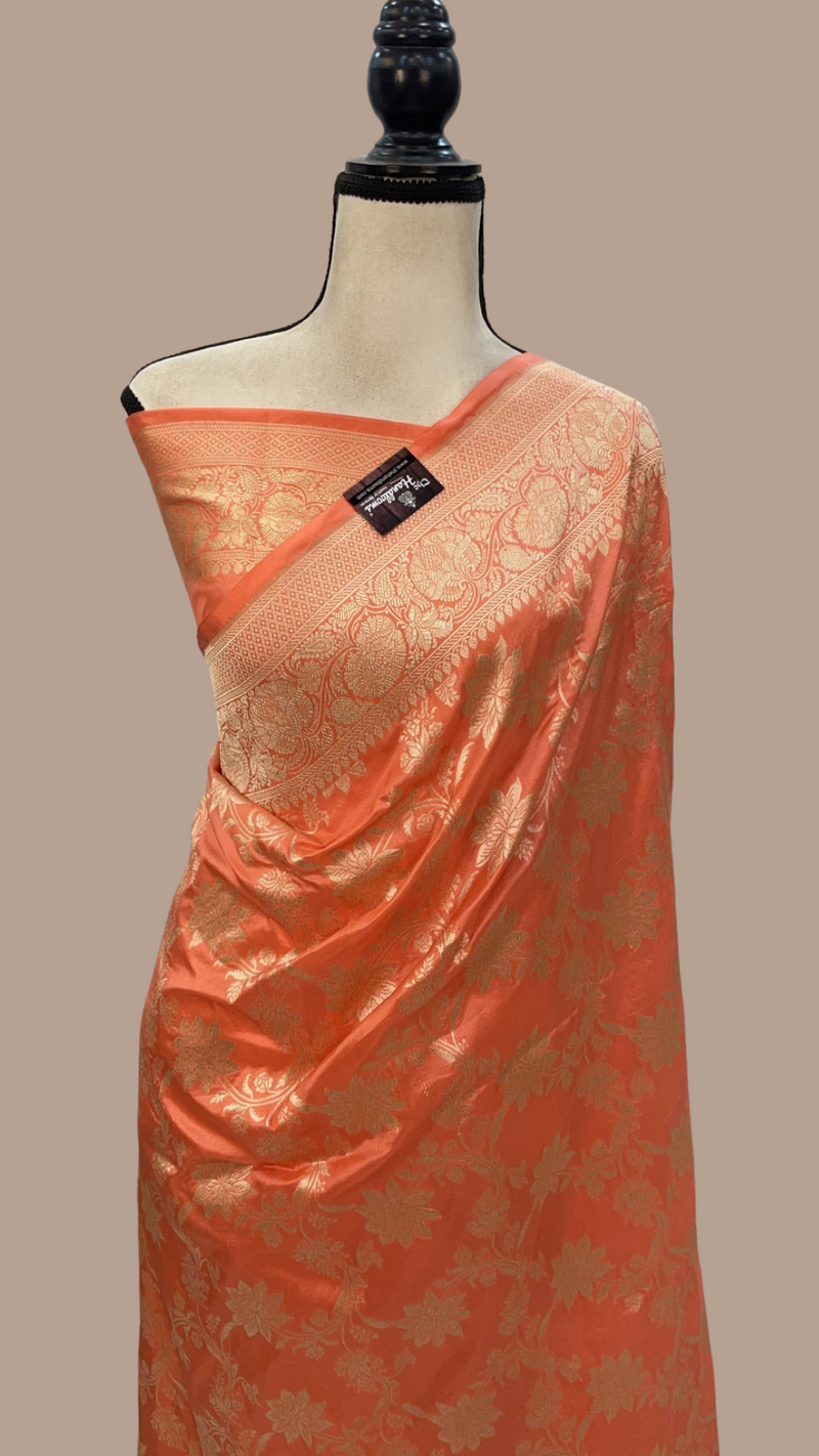 Pure Katan Silk Banarasi Handloom Saree - All Over Jaal Work - The Handlooms