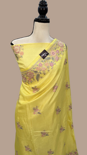 Tussar Silk Handloom Banarasi Saree With Chikankari - The Handlooms