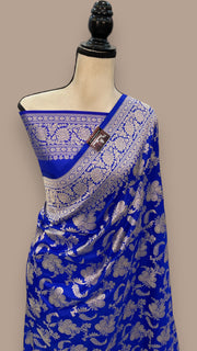 Royal Blue Pure Katan Silk Banarasi Handloom Saree - All Over Jaal Work - The Handlooms