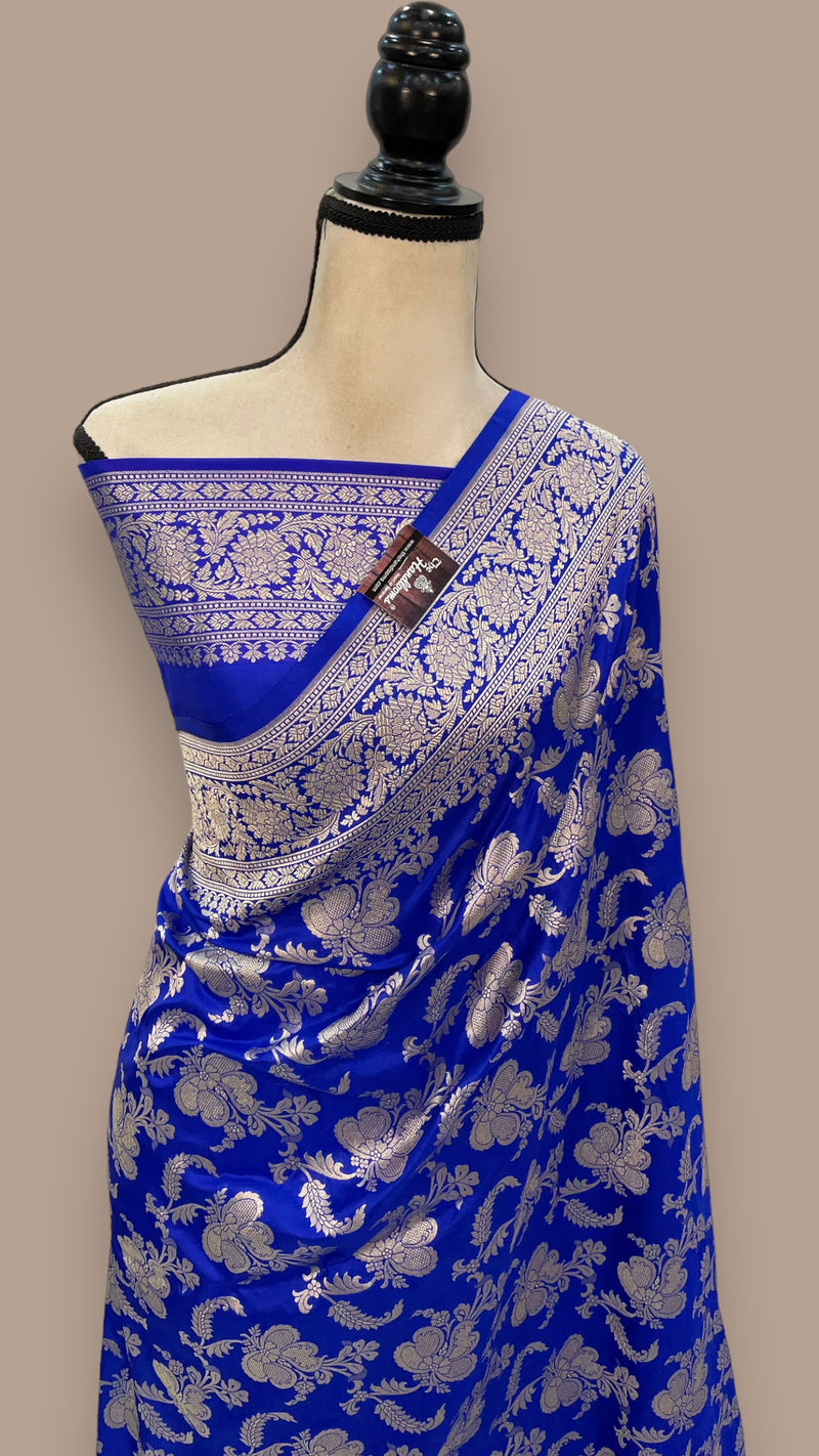 Royal Blue Pure Katan Silk Banarasi Handloom Saree - All Over Jaal Work - The Handlooms