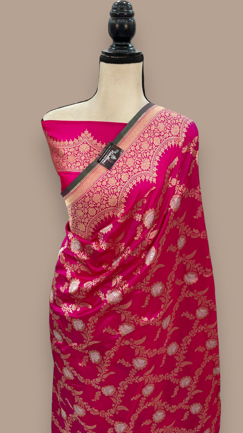 Pure Katan Silk Banarasi Handloom Saree - All over Sona Roopa Jaal work - The Handlooms