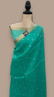 Turquoise Pure Kora Handloom Banarasi Saree - The Handlooms