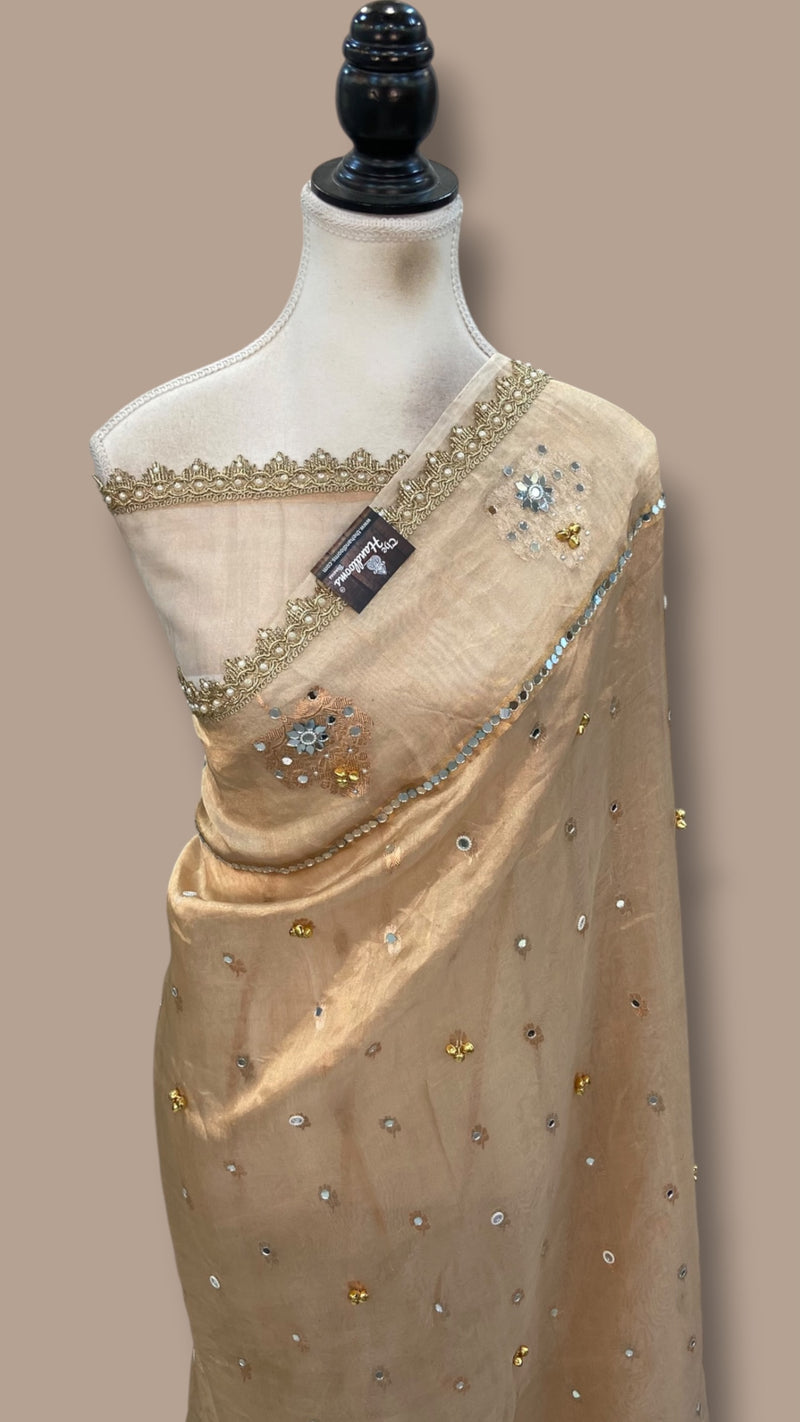 Pure Kora Tissue Silk Handloom Banarasi Saree - Handwork