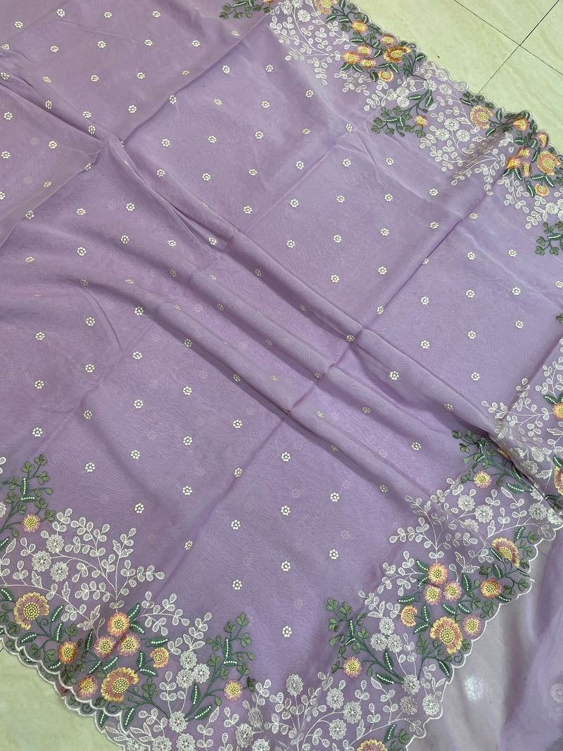 Pure Georgette Chikankari Handloom Banarasi Saree - The Handlooms
