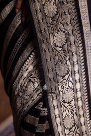 Black Khaddi Georgette Handloom Banarasi Saree - The Handlooms