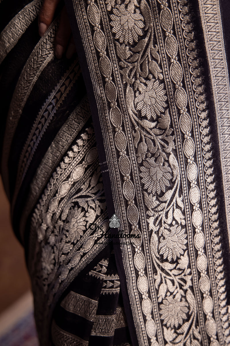 Black Khaddi Georgette Handloom Banarasi Saree - The Handlooms