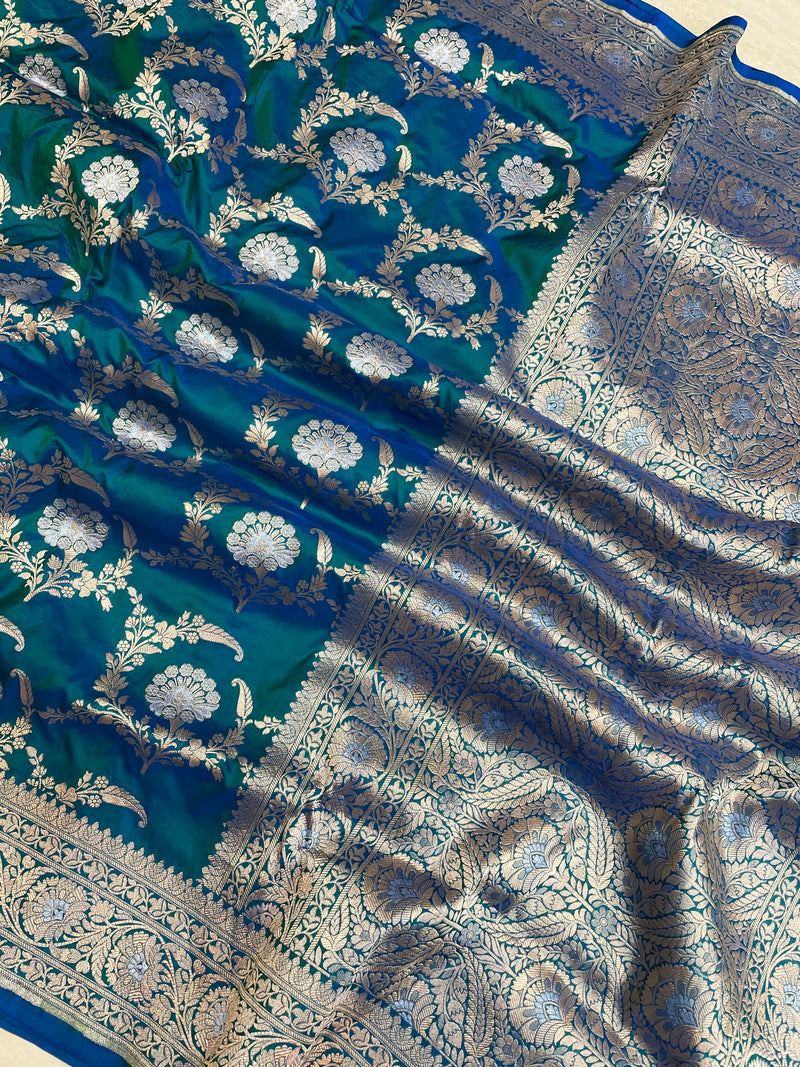 Pure Katan Silk Banarasi Handloom Saree - All over Sona Roopa Jaal work - The Handlooms