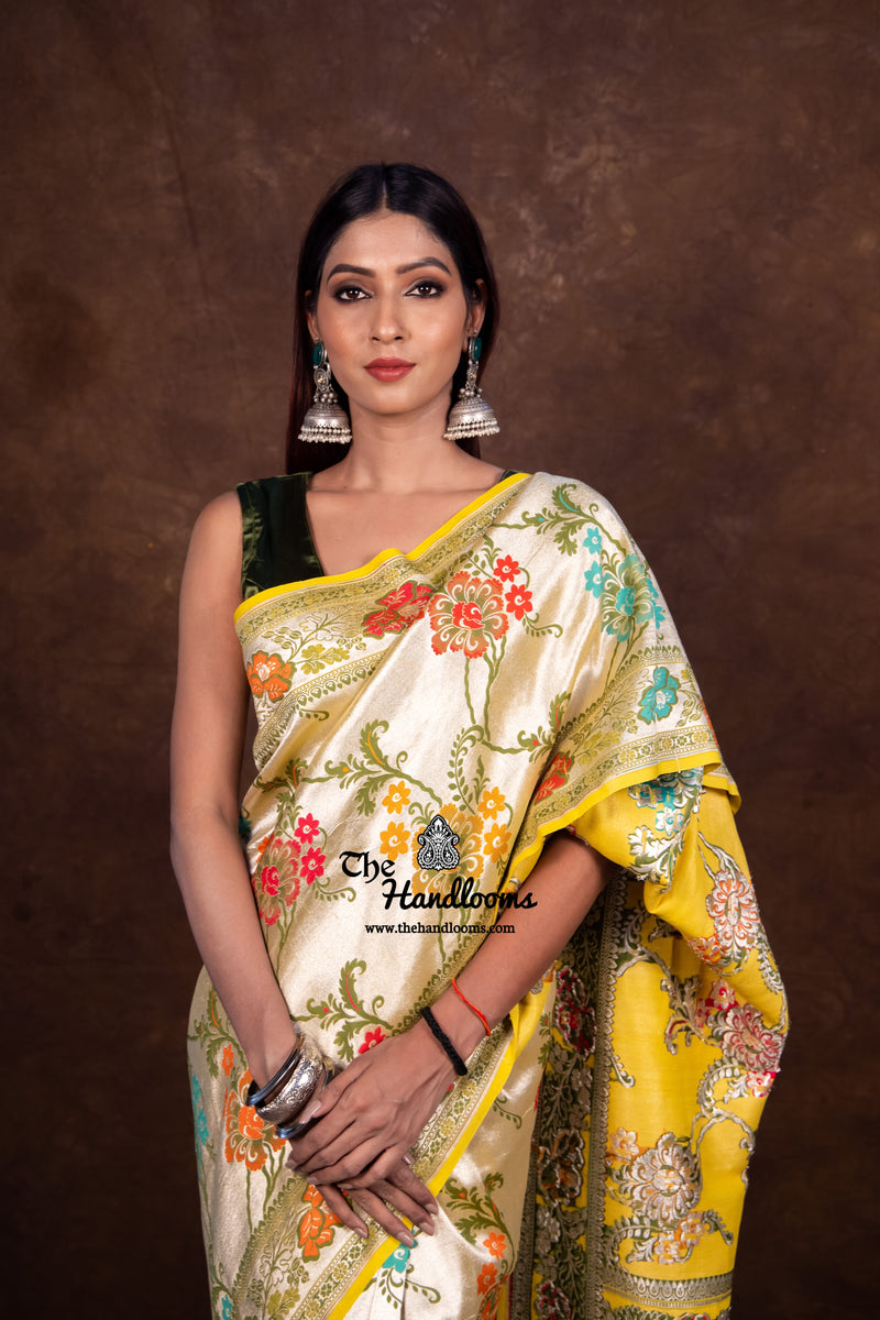 Pure Tussar Georgette Brocade Handloom Banarasi Saree - The Handlooms