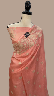 Tussar Silk Handloom Banarasi Saree With Chikankari - The Handlooms