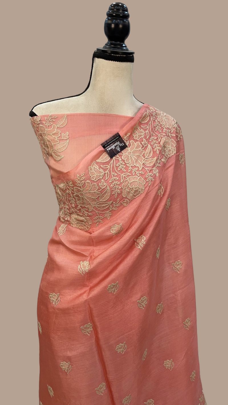 Tussar Silk Handloom Banarasi Saree With Chikankari - The Handlooms