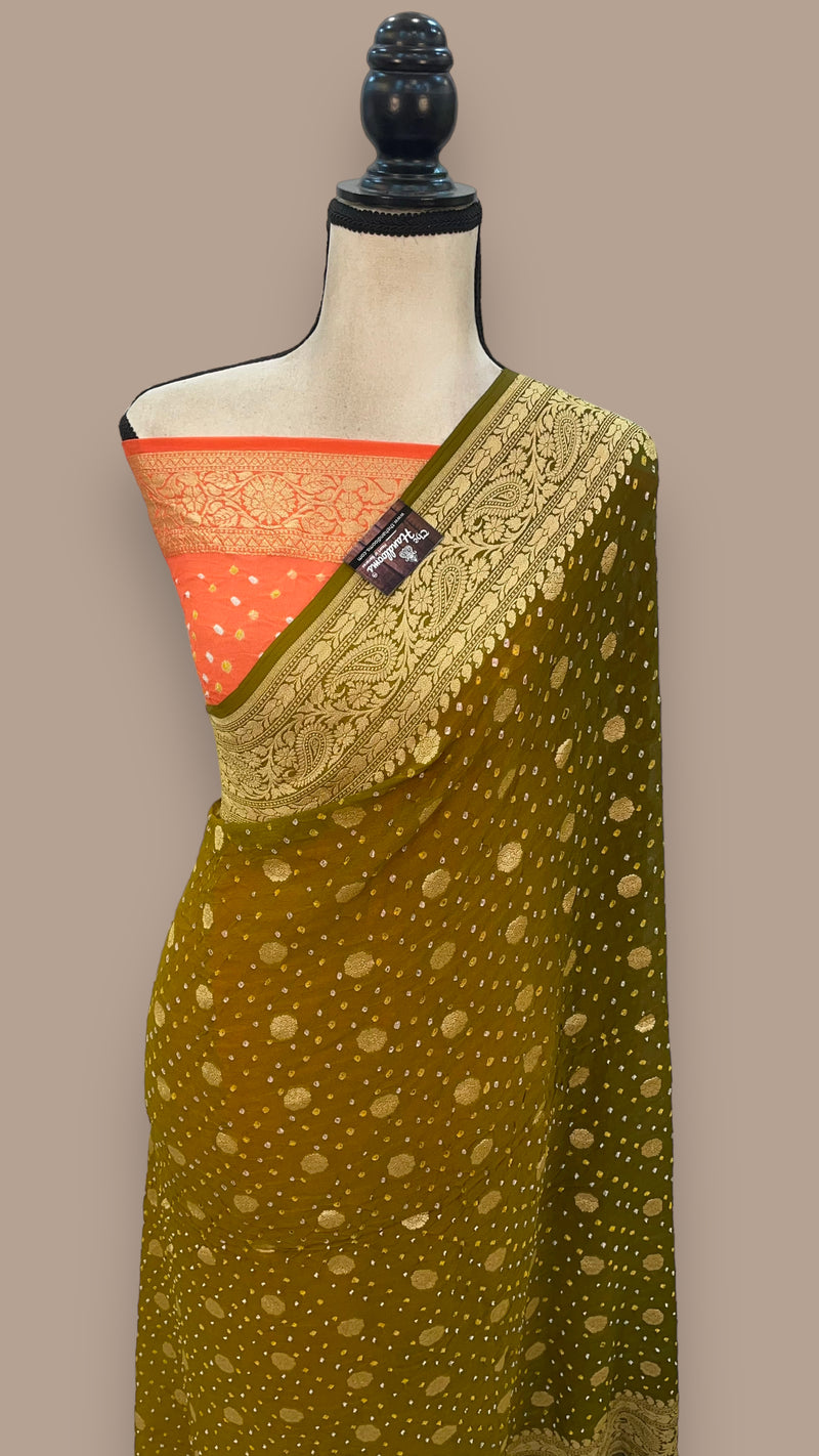 Pure Georgette Banarasi Bandhej Handloom Saree - The Handlooms