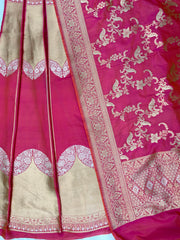 Pure Katan Silk Handloom Banarasi Lehenga All Over Sona Roopa Jaal Work With Stitched - The Handlooms
