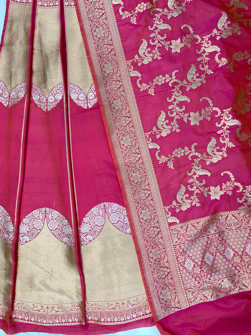 Pure Katan Silk Handloom Banarasi Lehenga All Over Sona Roopa Jaal Work With Stitched - The Handlooms