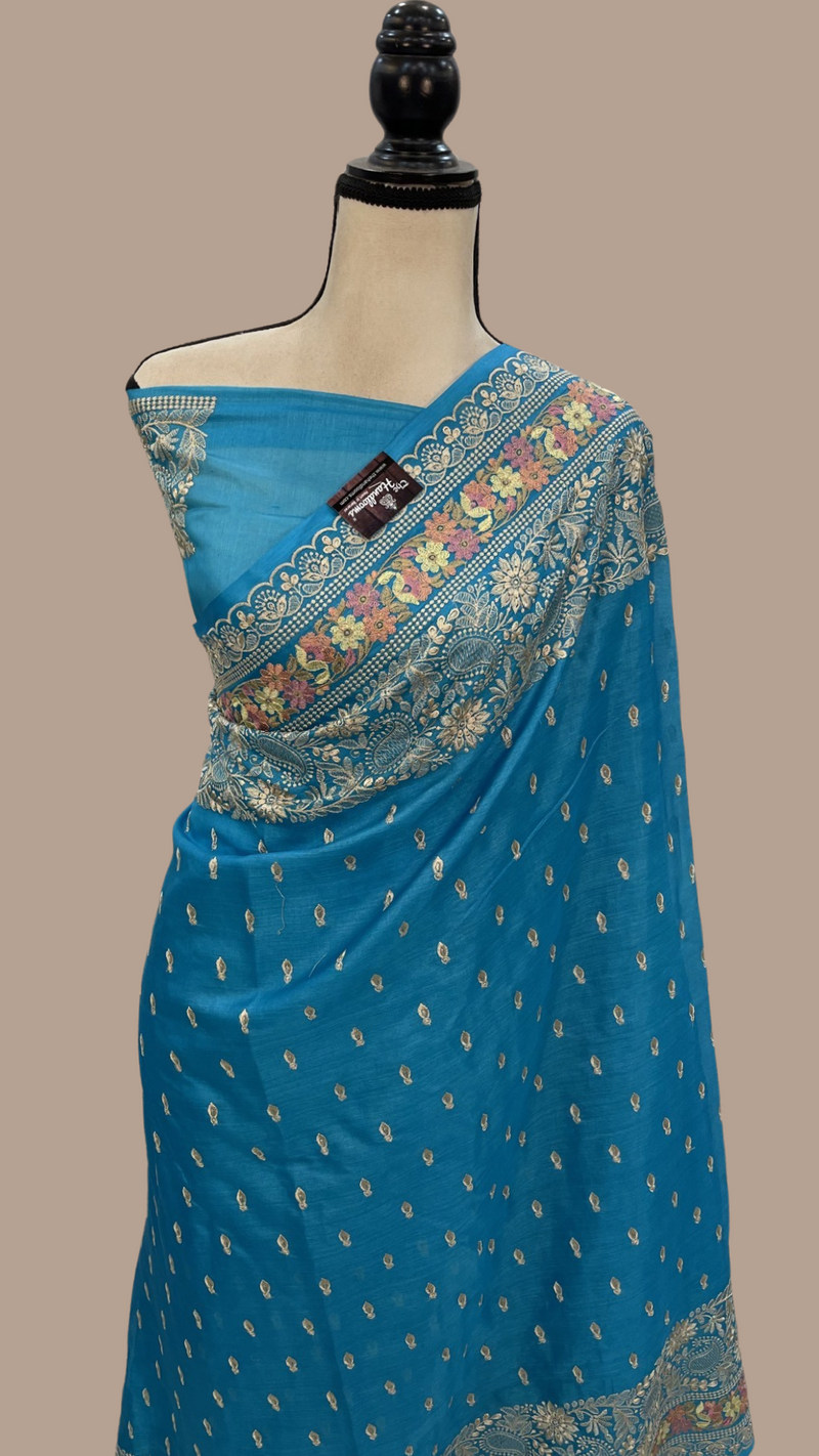 Tussar Silk Handloom Banarasi Saree With Chikankari - The Handlooms