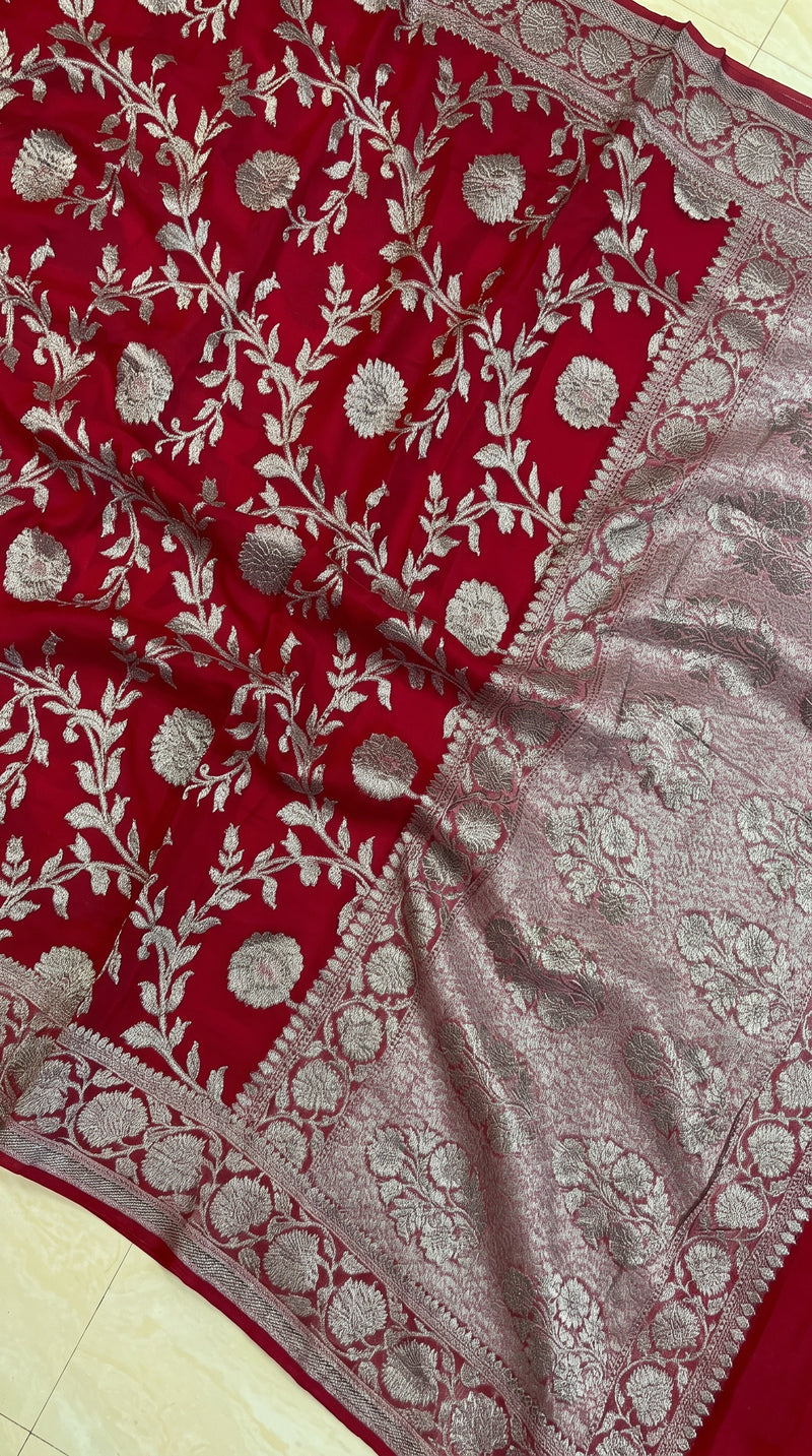 Maroon Pure Khaddi Georgette Banarasi Saree - Black zari
