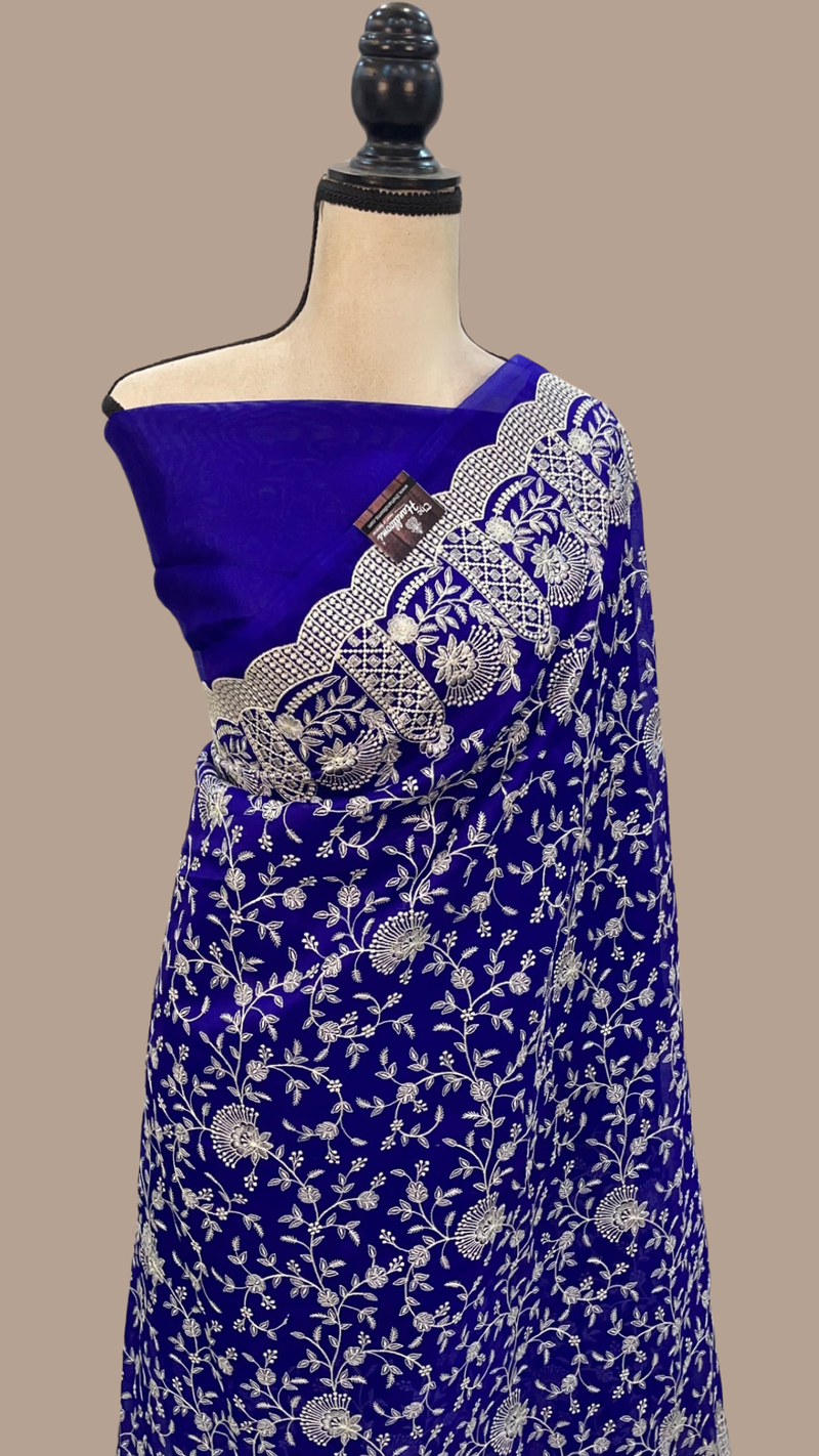 Pure Organza Chikankari Handloom Banarasi Saree - The Handlooms