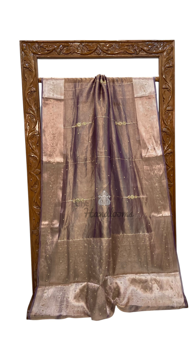 Pure Kora Tissue Silk Handloom Banarasi Saree - Handwork