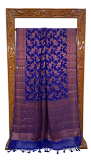 Royal Blue Pure Chiffon Khaddi Banarasi Saree - The Handlooms