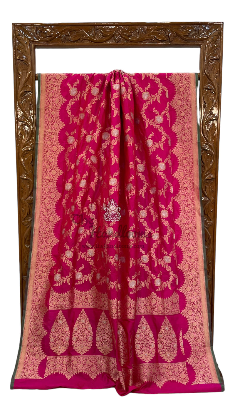 Pure Katan Silk Banarasi Handloom Saree - All over Sona Roopa Jaal work - The Handlooms