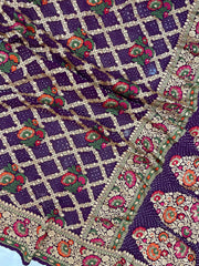 Pure Georgette Banarasi Bandhej Handloom Saree - with meenakari work - The Handlooms