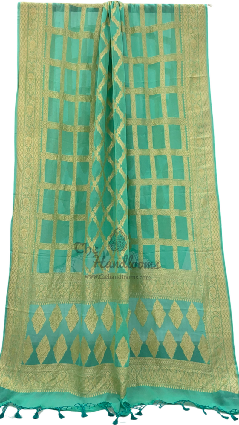 Pure Khaddi Georgette Dupatta - gold zari - The Handlooms