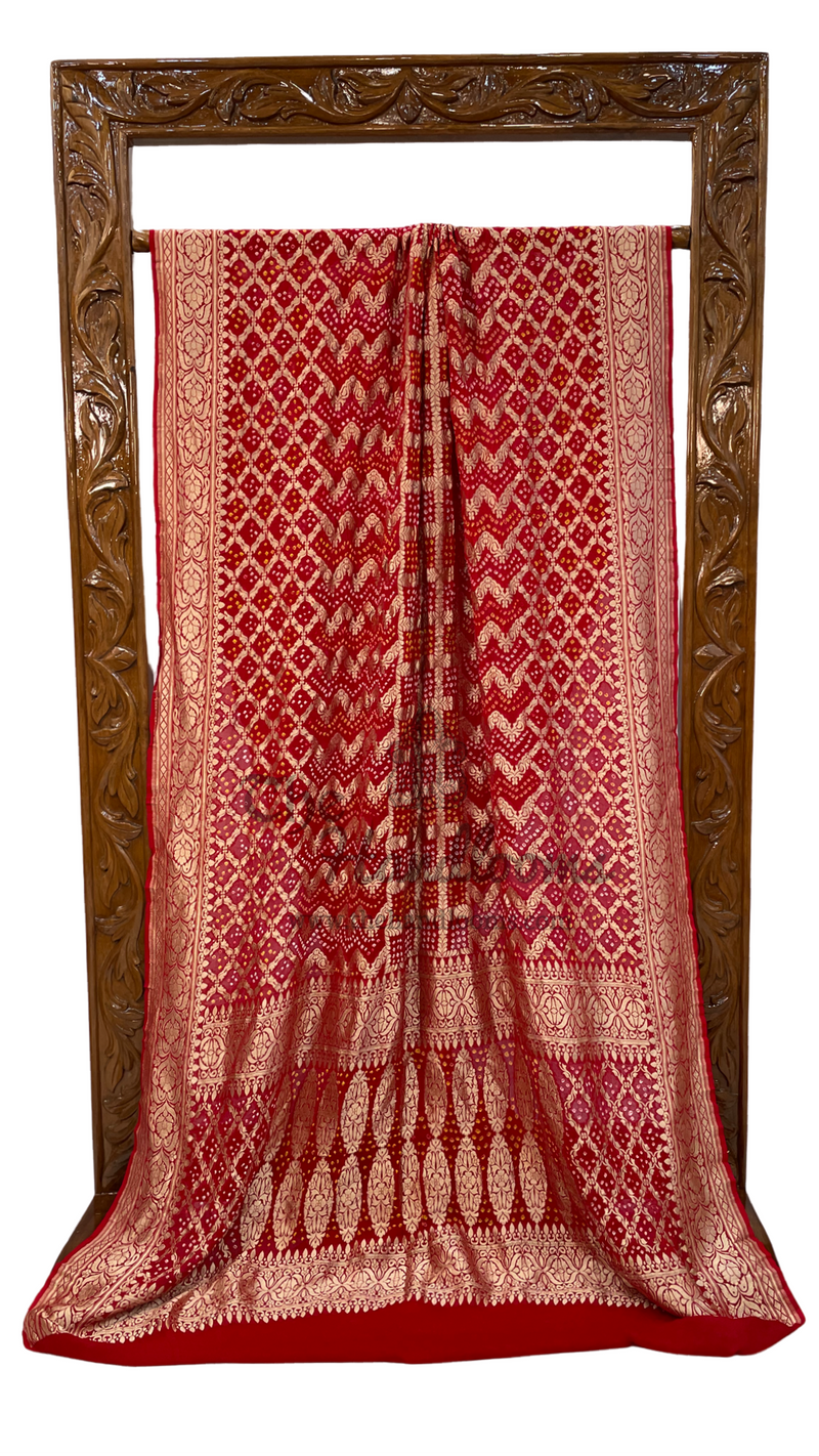 Pure Georgette Banarasi Bandhej Handloom Saree - The Handlooms
