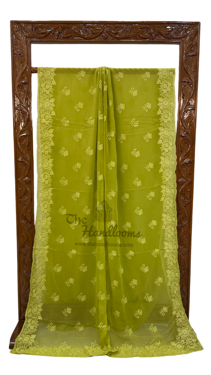 Pure Georgette Chikankari Handloom Banarasi Saree - The Handlooms