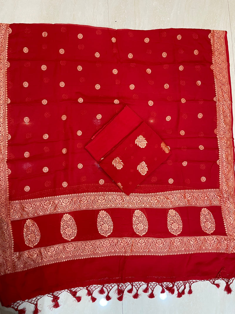 Pure Khaddi Georgette Banarasi Dress material - The Handlooms