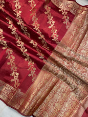 Pure Dupion Silk Banarasi Saree - Gold Zari - The Handlooms